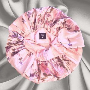 Black Floral Wide Band Satin Sleeping Bonnet, Satin Hair Cap, Satin Hair Bonnet